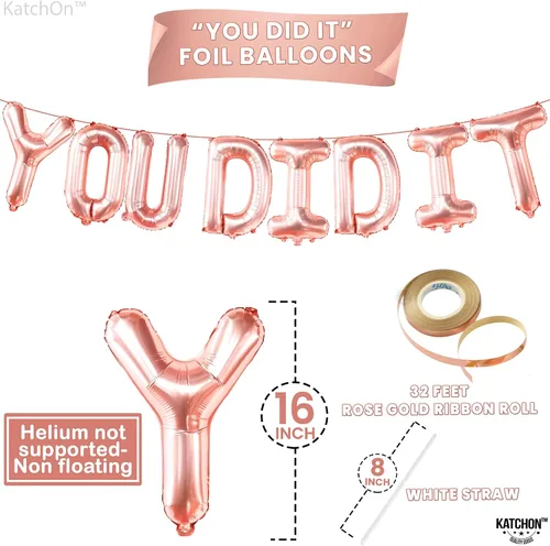 Vista 4 de KatchOn, Globos de oro rosa con el texto en inglés "You Did It" (16 pulgadas) Banner de You Did It para decoraciones de graduación 2026 Banner