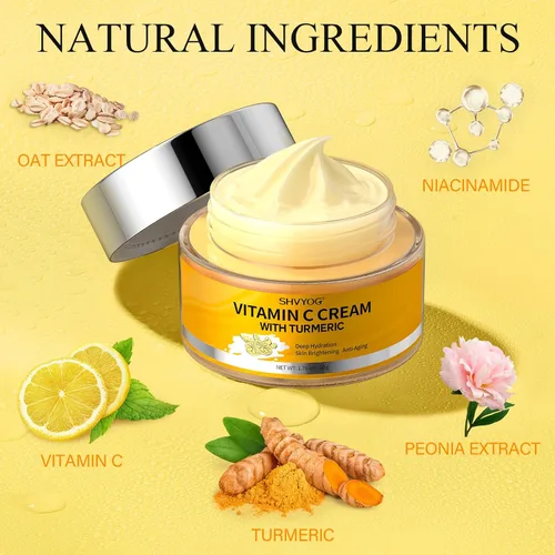 Vista 2 de SHVYOG Hidratante facial con vitamina C, crema facial de cúrcuma, hidratación antienvejecimiento, crema reafirmante e iluminadora para manchas