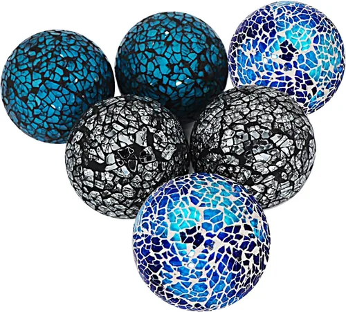 Vista 2 de Kunjocy 6 bolas decorativas de vidrio de 2.4 pulgadas, esfera de mosaico pequeña, bolas decorativas para centros de mesa, cuencos y jarrones