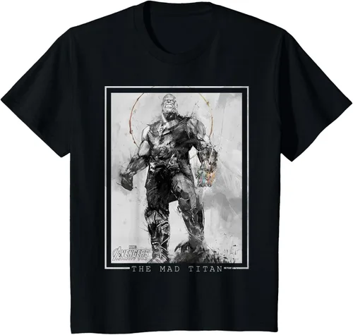 Vista 36 de Marvel Avengers Infinity War Thanos Sketch Graphic Camiseta Negro