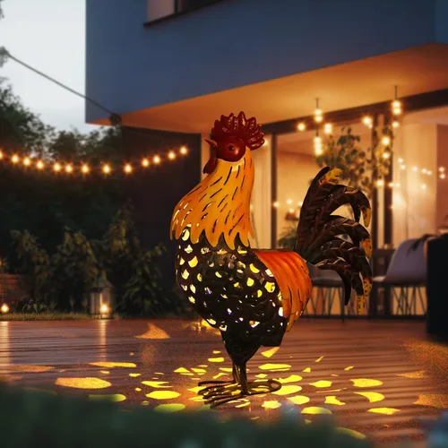Vista 9 de LIFFY Decoración de Gallo de Metal para Patio, Decoraciones Solares de Gallo de 18 Pulgadas para Patio Exterior, Decoración de Gallo de Jardín