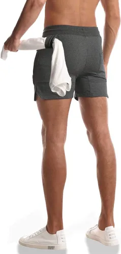 Vista 3 de EVERWORTH Pantalones cortos sólidos de gimnasio y entrenamiento para hombre, culturismo, correr, ajustados, entrenamiento, jogging, con bolsillo