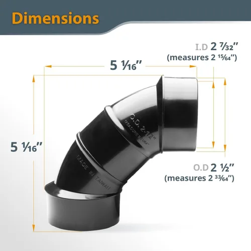 Vista 4 de POWERTEC 70344-P2 2-1/2" OD 90 grados Codo - Conector colector de polvo de plástico ABS (negro), paquete de 2