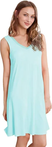 Vista 3 de WiWi Camisón de viscosa de bambú para mujer, ropa de dormir sin mangas, cuello en V, talla grande, tallas S-4X