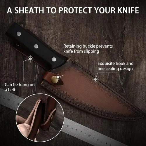 Vista 5 de DONGKER Funda para cuchillo, soporte vertical recto de cuero de 8 pulgadas para cuchillo de chef de cocina de 8 pulgadas
