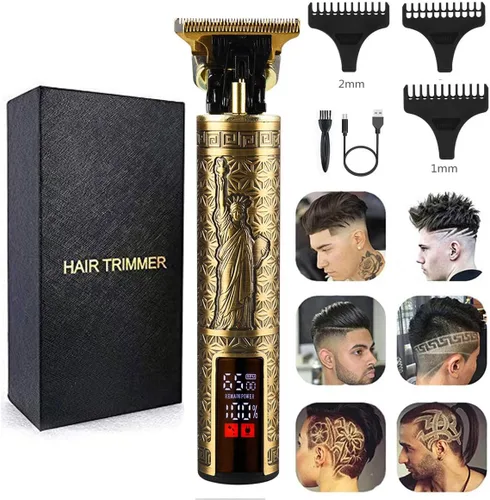 Vista 8 de Kit de recortador de pelo unisex, inalámbrico, recargable, impermeable, con peines guía para hombres Negro