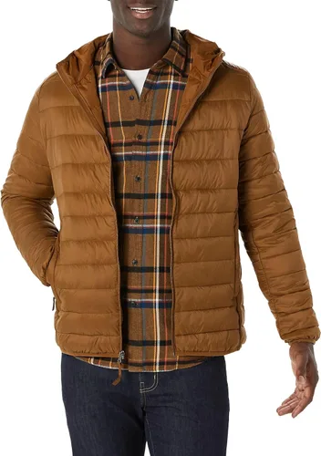 Vista 15 de Amazon Essentials Chaqueta acolchada con capucha ligera, resistente al agua y empacable para hombre Negro