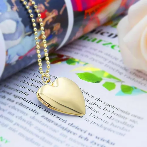Vista 3 de POWER WING Collar con medallón de corazón para mujeres y niñas que sostiene fotos conmemorativas, medallón de fotos lindo, divertido regalo