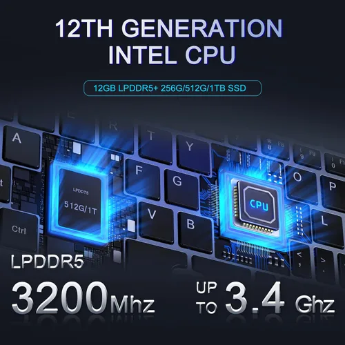 Vista 3 de Mini portátil de 8 pulgadas 2 en 1, computadora portátil Win 11, Intel N150 (hasta 3.6 GHz), 12 GB de RAM 1 TB SSD, pantalla táctil HD, teclado