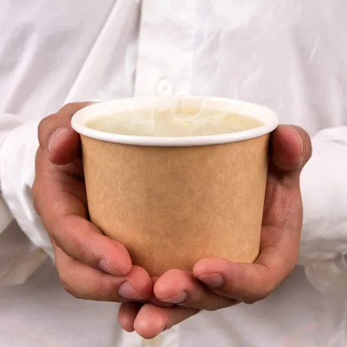 Vista 9 de Promora Tazas de helado de papel desechables de 12 onzas, 50 unidades + cucharas, cuencos para sopa caliente/postre con cucharas, perfectas