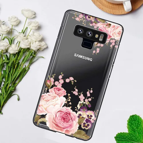 Vista 6 de Funda para Galaxy Note 9, para Samsung Note 9, funda transparente y flexible de TPU de silicona suave para Samsung Galaxy Note 9 Rose Flower