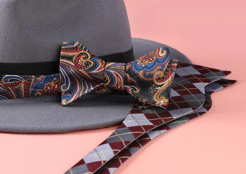 Vista 181 de HISDERN Pajaritas para hombre, corbatín de cachemira para hombre, corbata de lazo y bolsillo cuadrado, juego formal de esmoquin para boda
