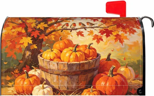 Vista 16 de Halloween Pumpkin Black Cat Mailbox Covers Magnetic Standard Size 18 X 21 Fall Maple leaves Spooky Themed Holiday Decorations Mailbox Wrap Post