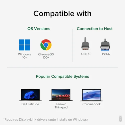 Vista 7 de Plugable Adaptador de monitor dual DisplayPort y HDMI 4K para USB 3.0 y USB-C, compatible con Windows