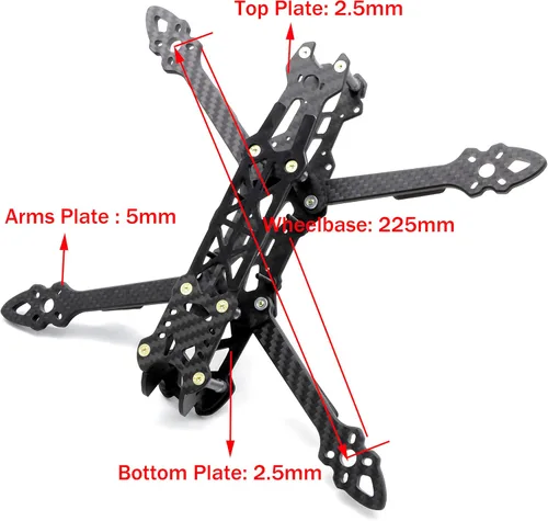 Vista 2 de 225 mm. FPV Racing Drone Marco de fibra de carbono 5" cuadracóptero Kit de marco Freestyle con correa para la batería Lipo