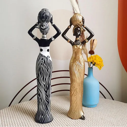 Vista 4 de Decoraciones de escultura africana, figuras de tarro africano, decoración del hogar, estatuas de figuras de arte de escritorio, manualidades