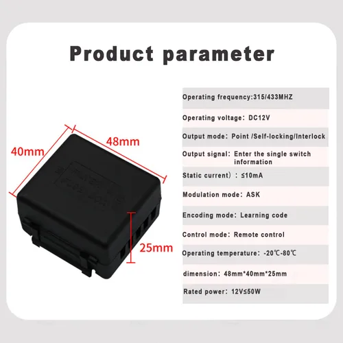 Vista 6 de Interruptor de relé inalámbrico, interruptor de control remoto de 12 V con 1 transmisor, 433 Mhz universal inalámbrico EV1527 código de aprendizaje