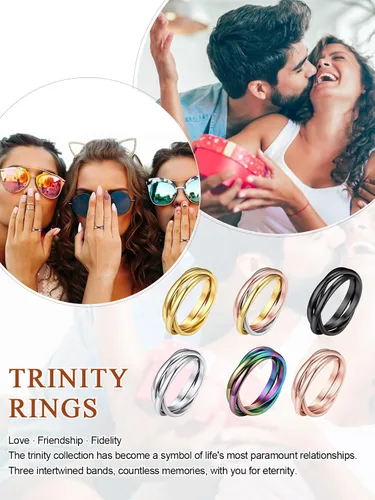 Vista 8 de FOCALOOK Anillo de ansiedad entrelazado chapado en 14 quilates para la ansiedad para mujeres y hombres, acero inoxidable, tricolor, arco iris, oro