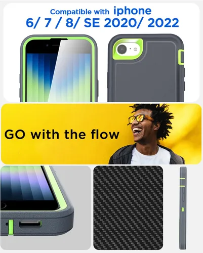 Vista 2 de AICase Funda protectora militar resistente para iPhone SE 3ª generación (2022), 2ª (2020), iPhone 8/7/6 con soporte integrado con protector