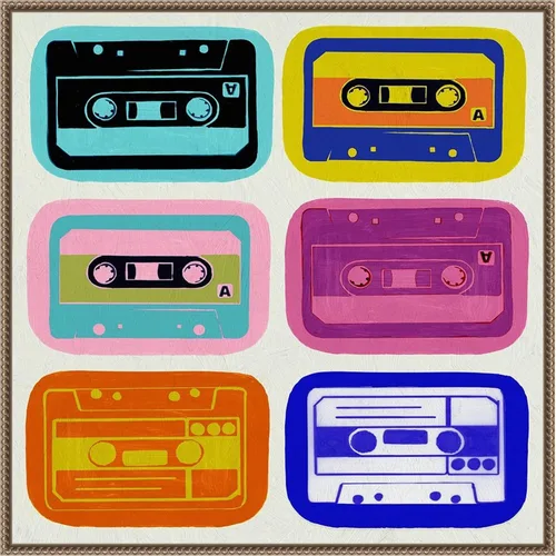 Vista 17 de Amanti Art Framed Canvas Wall Art 16x16 Retro Cassettes by PI Studio, Framed Wall Art Canvas, Entertainment Artwork, Traditional Decor, Small Poster