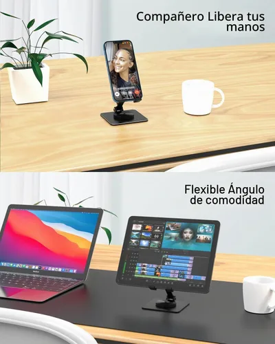 Vista 6 de Soporte para teléfono celular y tableta para escritorio, soporte ajustable de aluminio para iPhone, iPad y teléfonos inteligentes Montura