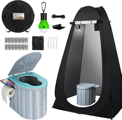 Vista 10 de Portable Camping Toilet with Pop-Up Privacy Tent, 12-inch Toilet Seat, Outdoor Portable Folding Toilet Potty for Adults Load Capacity of 400 Lbs