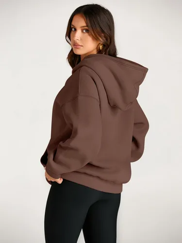 Vista 4 de Trendy Queen - Sudaderas extragrandes con capucha para mujer, suéteres de manga larga, sin botones, de vellón, de otoño, ropa de invierno