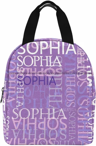 Vista 33 de InterestPrint Bolsa de almuerzo con nombre personalizado para hombres y mujeres, color rosa, blanco y negro, con lunares personalizados, enfriador