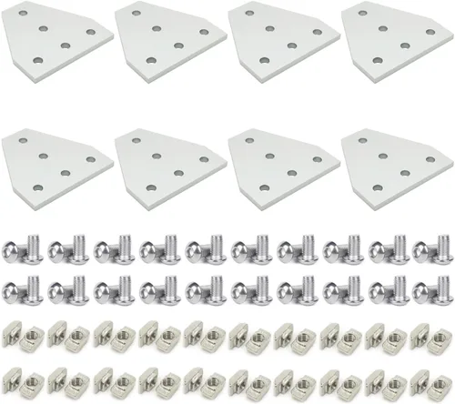 Vista 23 de 8 Conjuntos Perfiles de Extrusión de Aluminio Serie 10 Soportes de Esquina 1010 Conectores en L de Ángulo Recto de 90Grados con Tuercas y Pernos