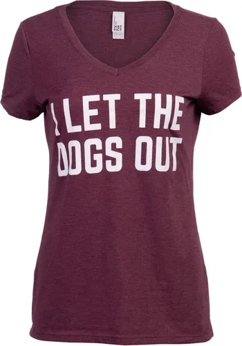 Vista 6 de Camiseta con cuello en V para mujer con texto en inglés "I Let The Dogs Out