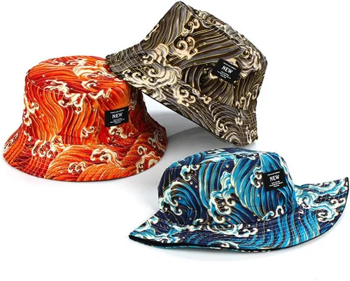 Vista 5 de Sombrero de pescador The Great Wave Off Kanagawa Sombrero de pesca Japón Arte de doble cara para hombres mujeres Camping Senderismo Boonie Cap