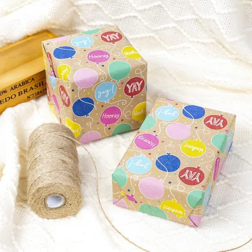 Vista 4 de RUSPEPA Rollo de papel de regalo Kraft - Patrón de globo - 24 pulgadas x 100 pies
