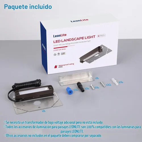 Vista 9 de LEONLITE Paquete de 8 luces LED de bajo voltaje de 4 pulgadas, luces LED de pared de retención, luces LED de paisaje, 12 V AC/DC, luz de Blanco suave