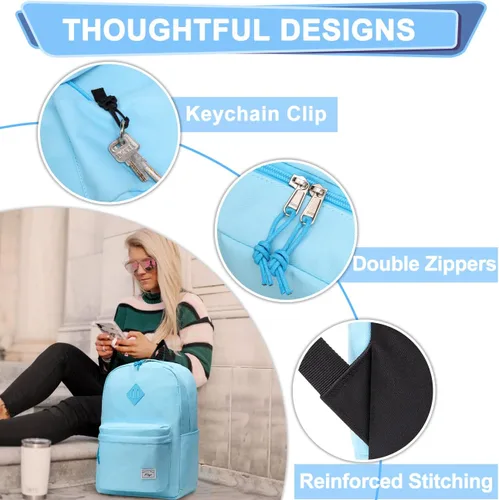 Vista 8 de Kasqo Mochila para mujeres y hombres, mochila clásica ligera y resistente al agua para adolescentes, niñas, niños, mochila informal de viaje escolar