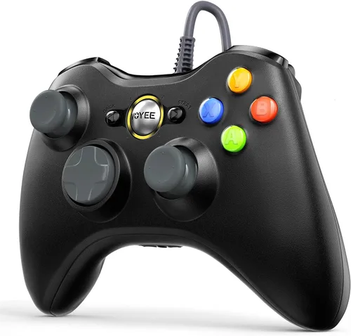 Vista 2 de VOYEE Controlador de PC, controlador con cable compatible con Microsoft Xbox 360 y SlimPC Windows 1087, con joystick mejorado, doble choque