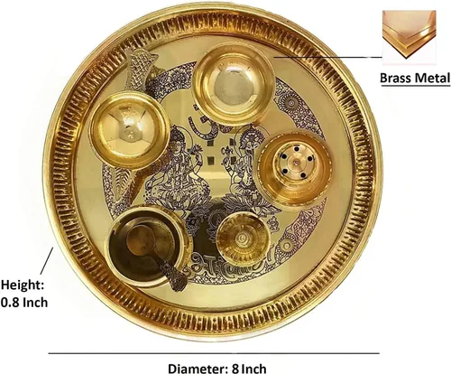 Vista 2 de NOBILITY Ganesha Lakshmi - Juego de latón de 8 pulgadas, diseño Subh Labh Puja Thali para Diwali Ganesh Festival Home Office Mandir boda regreso