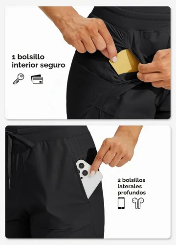 Vista 5 de Willit Womens Capri Pants Quick-Dry Hiking Pants Negro