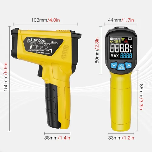 Vista 9 de Pistola Termómetro Infrarrojo - INSTRODOTS Termómetro Láser Digital con Emisividad Ajustable y Valor Máximo, Termómetro de Superficie sin Contacto