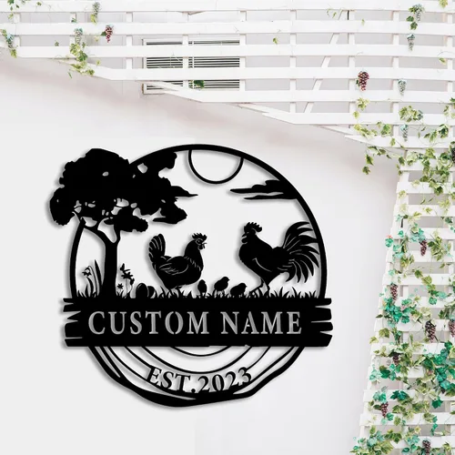 Vista 3 de Letreros de metal personalizados para gallinero, letrero de gallinero personalizado, letrero de granja de pollo, letrero de gallinero con nombre