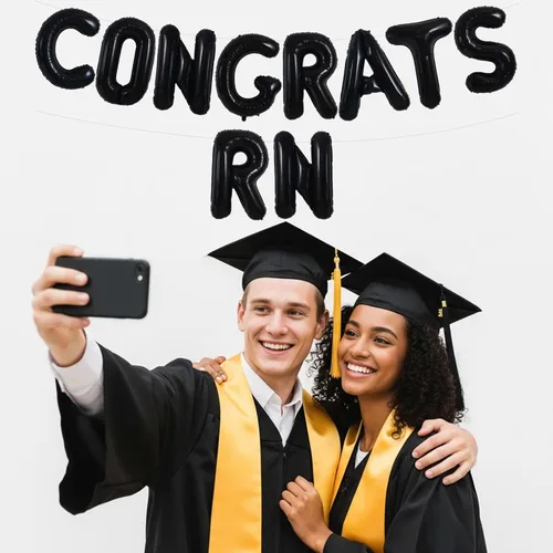 Vista 3 de TONIFUL Decoraciones de graduación de enfermeras 2026, globos negros de felicitaciones RN 2026 de 16 pulgadas RN 2026, pancarta de clase de 2026