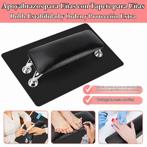 Vista 5 de Reposabrazos para uñas acrílicas con tapete de mesa para uñas, cojín de descanso para manos de cuero de microfibra para uñas, almohada suave