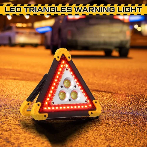 Vista 5 de Huquary Triángulo LED de advertencia de emergencia, recargable portátil intermitente LED triangular de advertencia con 4 modos, luz de peligro
