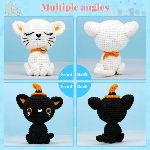 Vista 5 de Pnytty Kit de ganchillo para principiantes, kit de animales de ganchillo, kit de 2 piezas de ganchillo para principiantes de gatos, kit de tejer