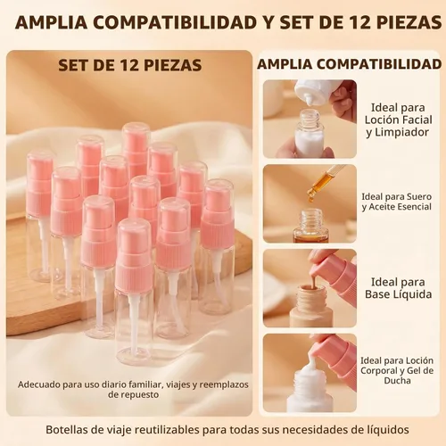 Vista 8 de Botella de bomba de loción de plástico transparente recargable portátil de 0.3 fl oz 0.34 oz con cabezal de bomba de prensa rosa, maquillaje