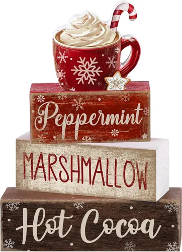 Vista 38 de Moucuny 4 piezas de decoración de mesa de Navidad rosa de chocolate caliente de cacao escalonado, decoración de bandeja escalonada, letrero
