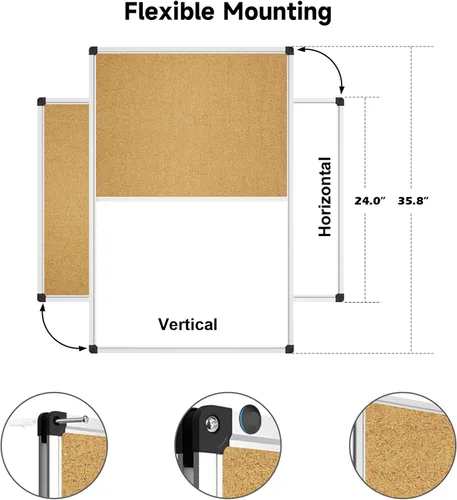 Vista 4 de XBoard Pizarra magnética 36 x 24 - Pizarra blanca combinada de borrado en seco Tablero de corcho 36 x 24