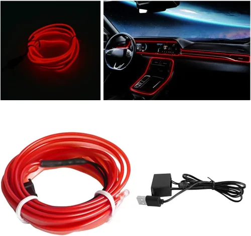 Vista 16 de Tira de luces LED de cable EL, tira de luz de neón automática USB de 10 pies/3M con borde de costura, kits de iluminación ambiental