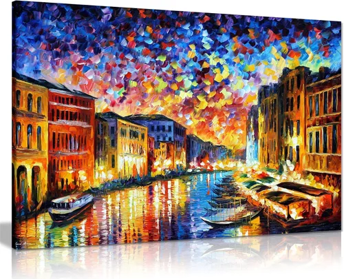 Vista 6 de Pareja bajo un paraguas por Leonid Afremov - Lienzo decorativo para pared (12 x 8 pulgadas)