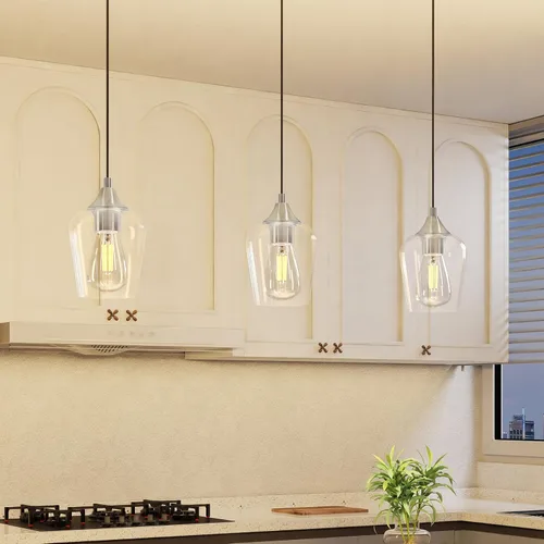 Vista 8 de VONLUCE Luces colgantes para isla de cocina, iluminación colgante de níquel cepillado para isla de cocina con cable colgante para dormitorio