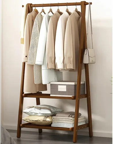 Vista 9 de Perchero de madera de bambú, con estantes de almacenamiento, estante para colgar ropa, para entrada, sala de estar, dormitorio